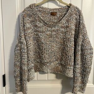 POL Women's Gold/Gray Popcorn Knit Chenille Cropped Sweater. Size M (oversized)